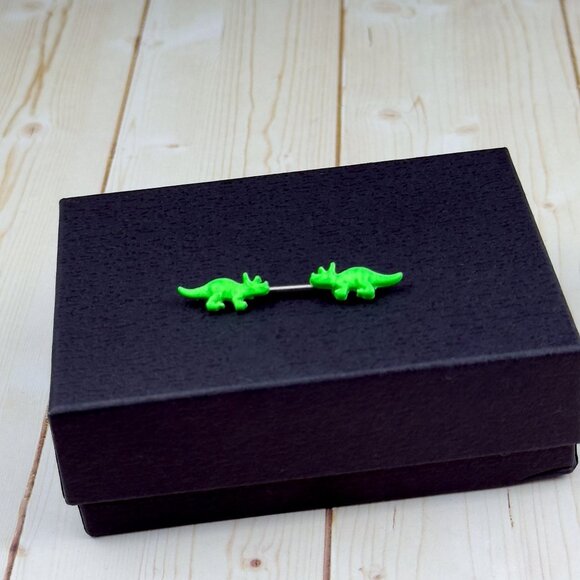 Glow in the Dark Triceratops Green Dinosaur Nipple Bar and Barbell - Picture 1 of 4